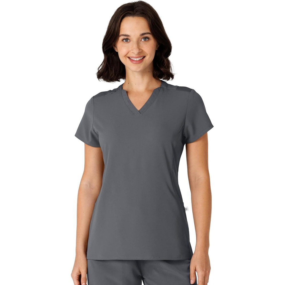 Wink Nova Women’s Flex-n-Reach Shoulder Panel V-Neck Scrub Top(Pewter)
