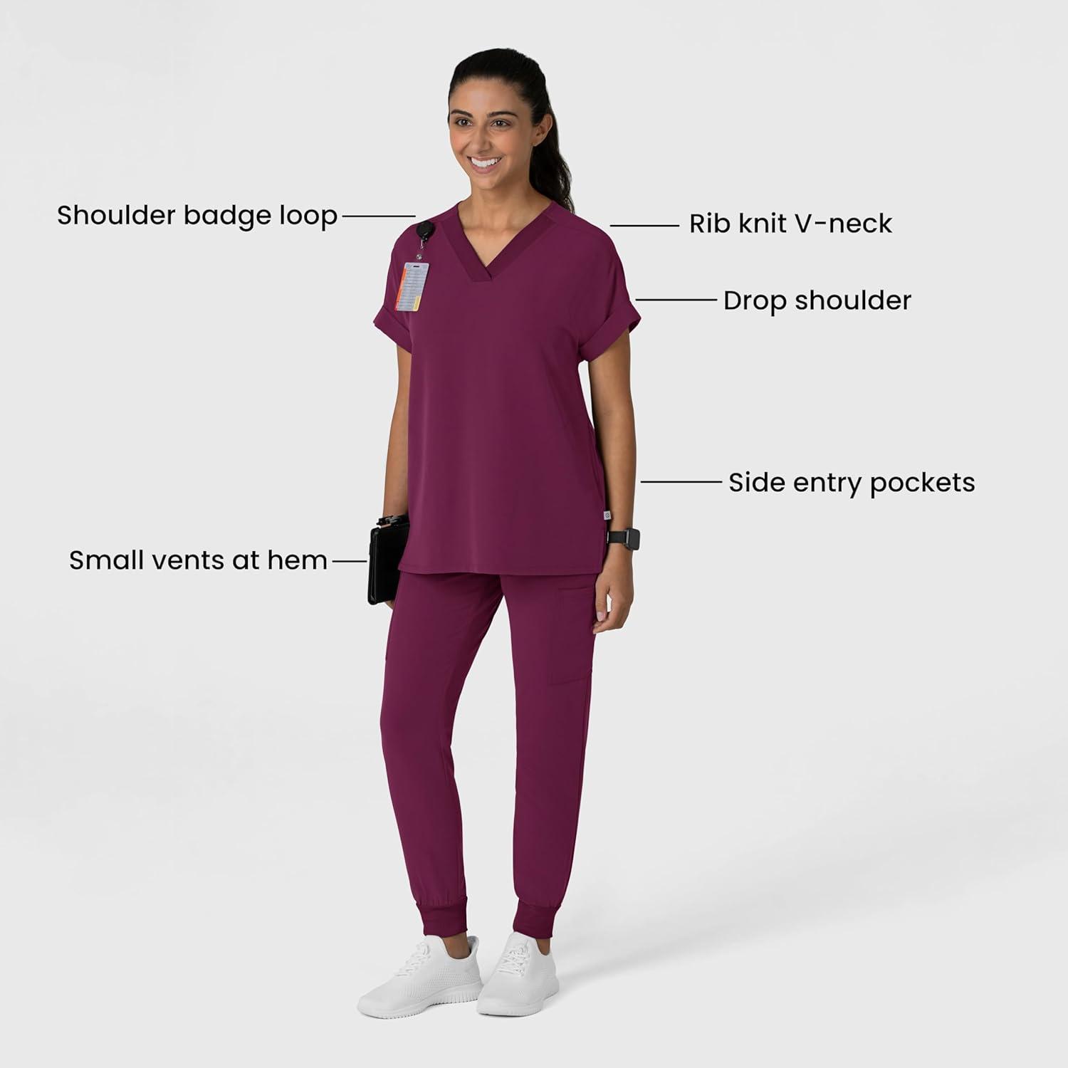 Wink Women’s Women’s Drop Shoulder Boxy Scrub Top(Wine)