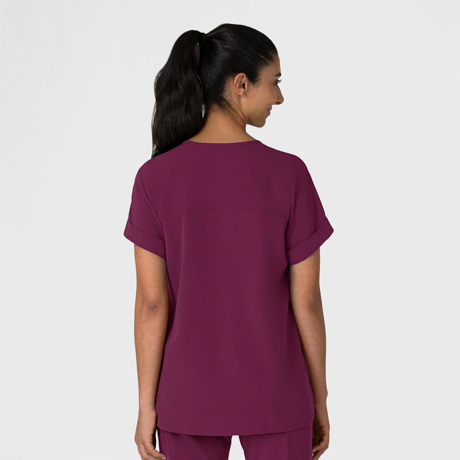 Wink Women’s Women’s Drop Shoulder Boxy Scrub Top(Wine)