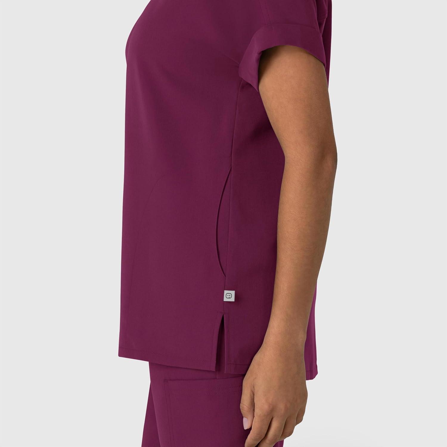 Wink Women’s Women’s Drop Shoulder Boxy Scrub Top(Wine)