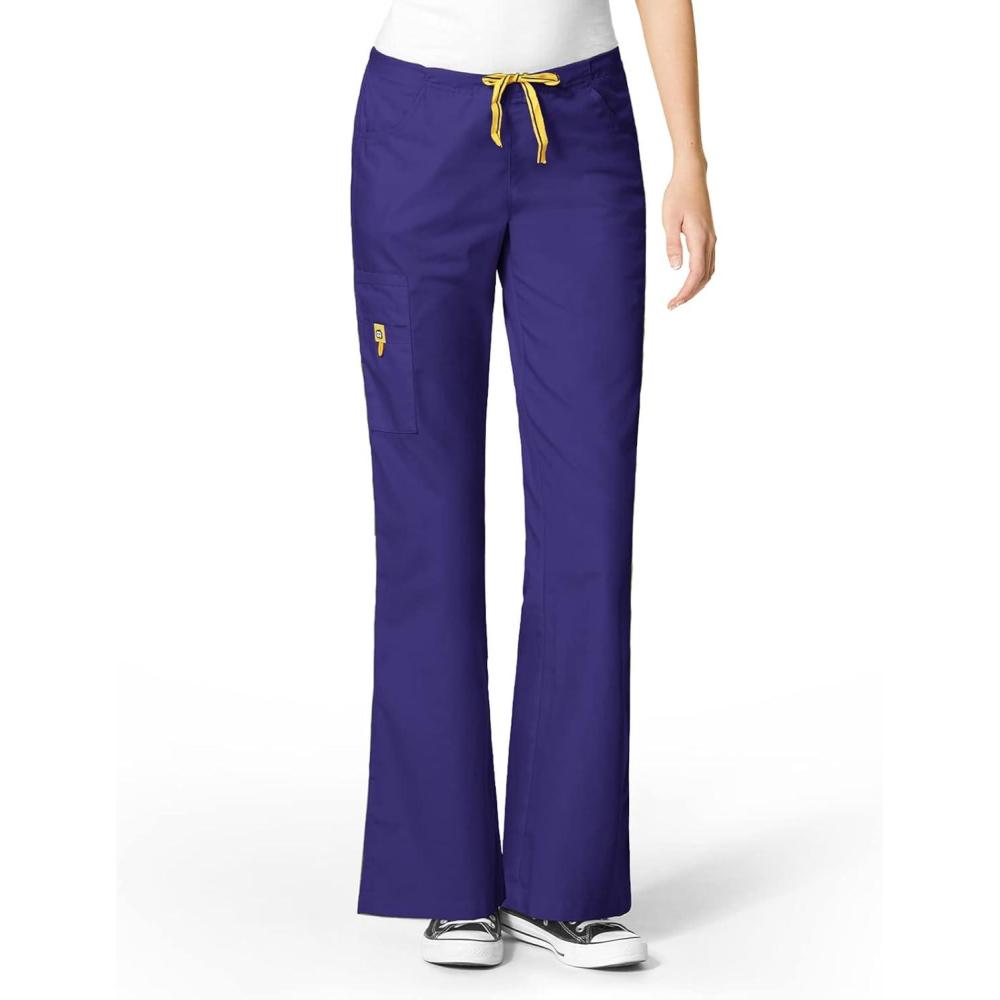 WonderWink Women’s Scrubs Romeo Six-Pocket Flare Leg Pant – XS-5XL, 6 Pockets, Elastic Waistband with Convertible Drawstring(Grape)
