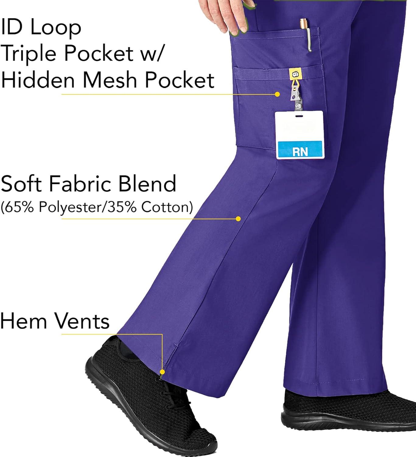 WonderWink Women’s Scrubs Romeo Six-Pocket Flare Leg Pant – XS-5XL, 6 Pockets, Elastic Waistband with Convertible Drawstring(Grape)