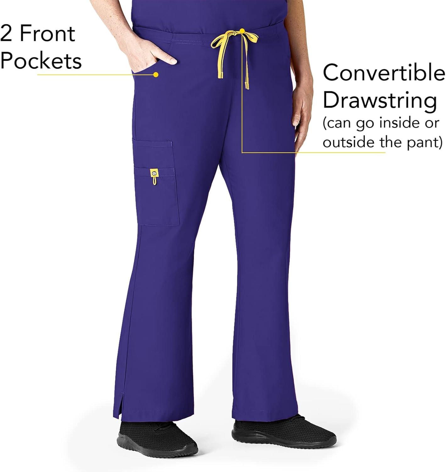 WonderWink Women’s Scrubs Romeo Six-Pocket Flare Leg Pant – XS-5XL, 6 Pockets, Elastic Waistband with Convertible Drawstring(Grape)