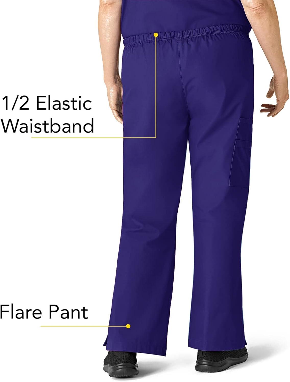 WonderWink Women’s Scrubs Romeo Six-Pocket Flare Leg Pant – XS-5XL, 6 Pockets, Elastic Waistband with Convertible Drawstring(Grape)