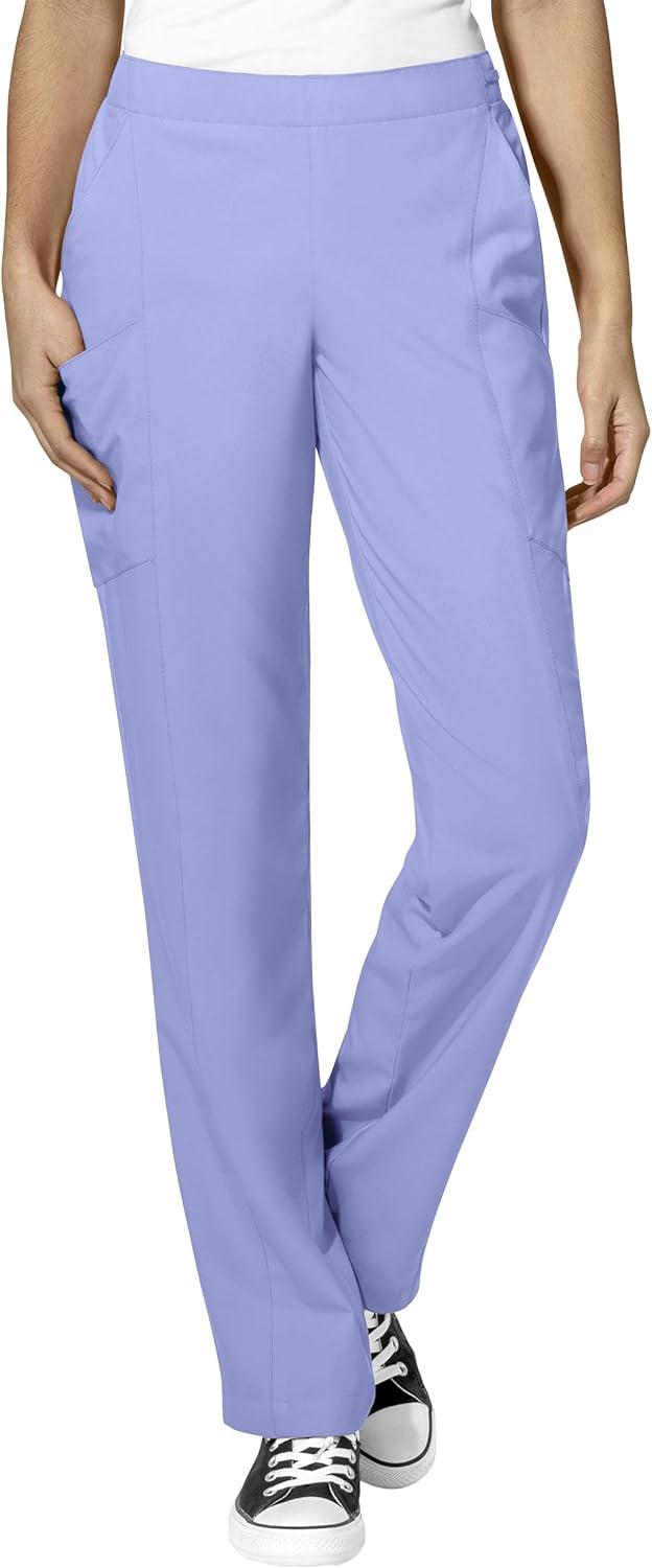 WonderWink W123 Women’s Mock Wrap Top & Flat Front Double Cargo Pant Scrub Set + Badge Reel(Ceil Blue)
