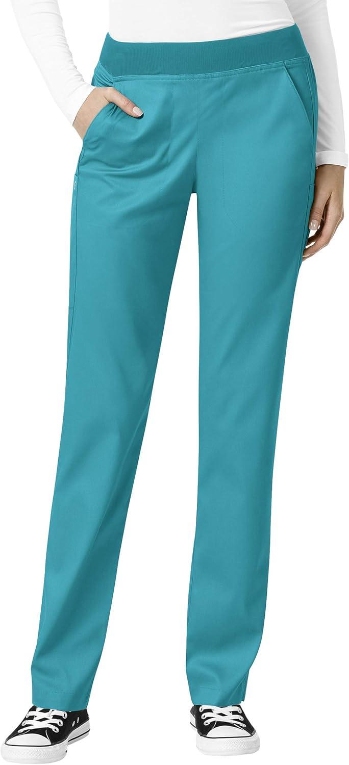 WonderWink PRO Women’s 4 Pocket Notch Neck Top & Knit Waist Cargo Pant Scrub Set + Badge Reel(Teal)