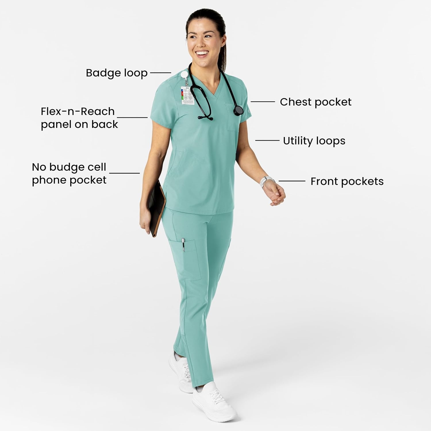 WonderWink Womens Women’s Flex-n-Reach V-Neck Scrub Top(Turquoise)