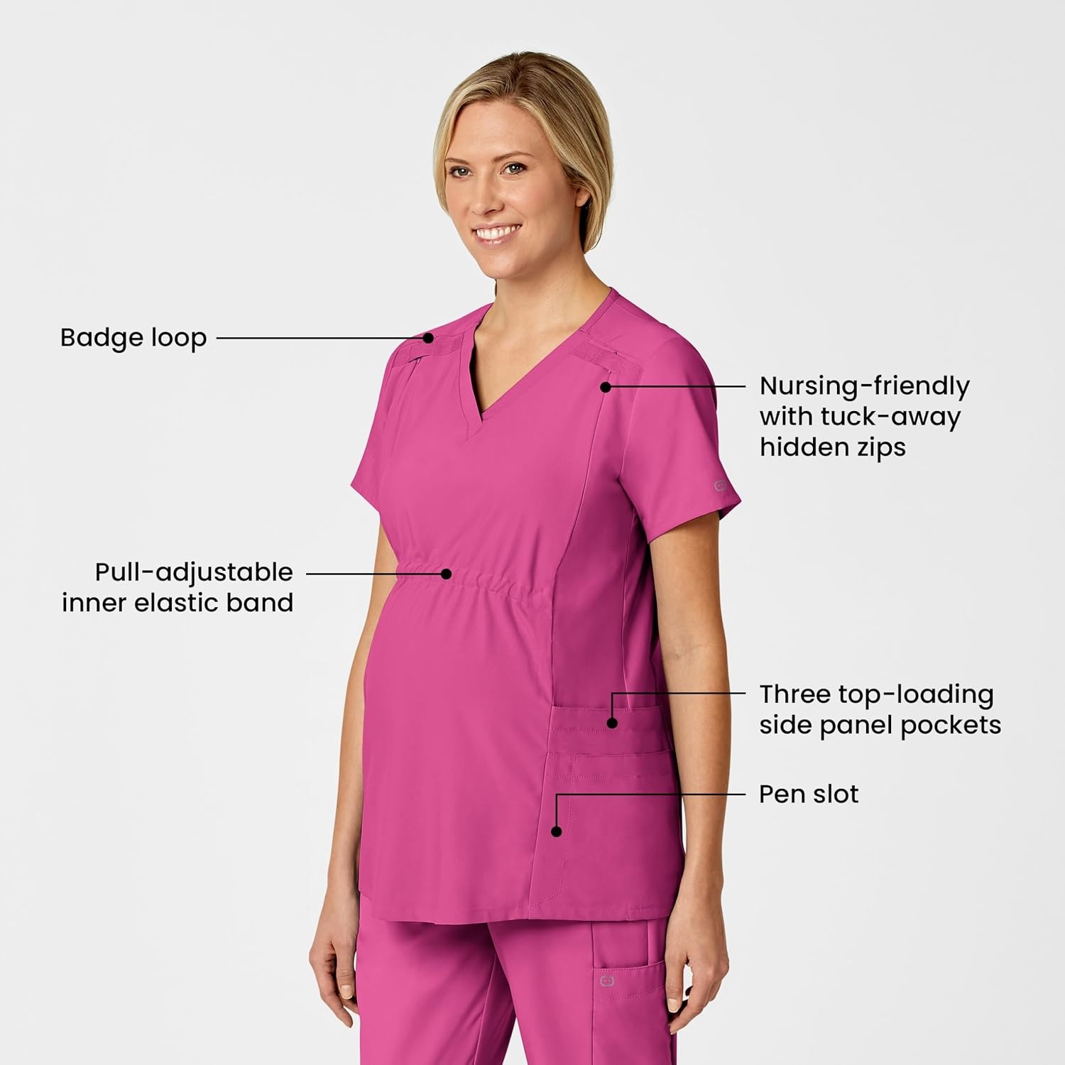 Wink W123 Maternity V-Neck Scrub Top(Hot Pink)