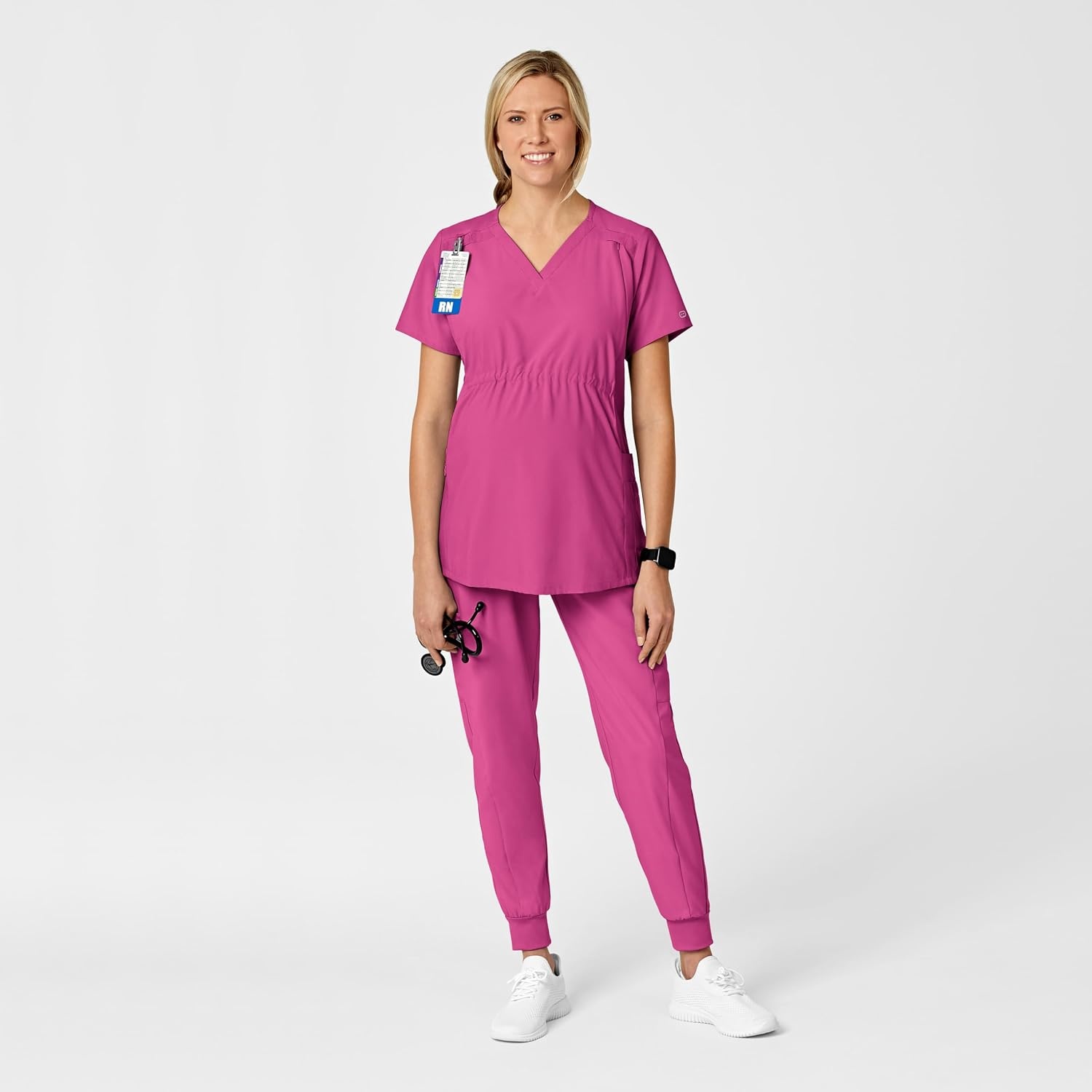 Wink W123 Maternity V-Neck Scrub Top(Hot Pink)
