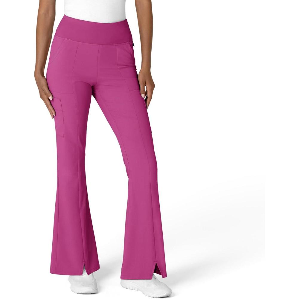 Wink Women’s Cargo Flare Scrub Pant – Raspberry, 1X Petite