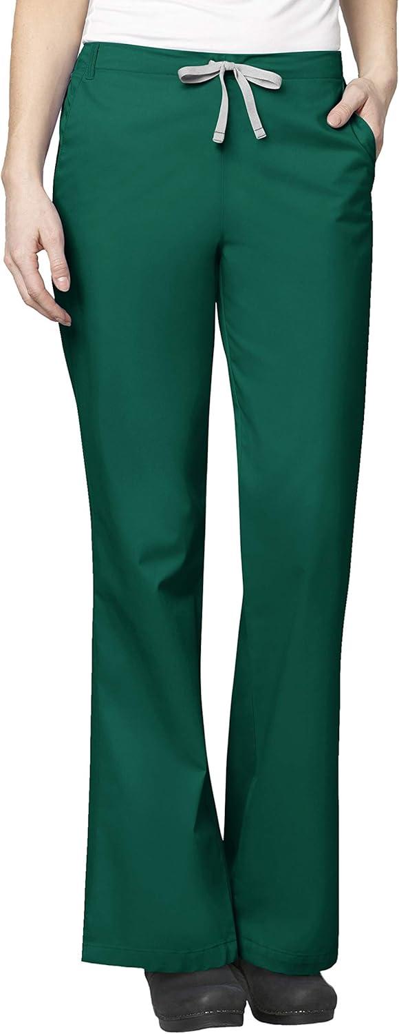 WonderWink WORK Women’s Scrubs Mock Wrap V-Neck Top & Flare Leg Drawstring Pant Scrub Set [XXS – 5XL](Hunter)