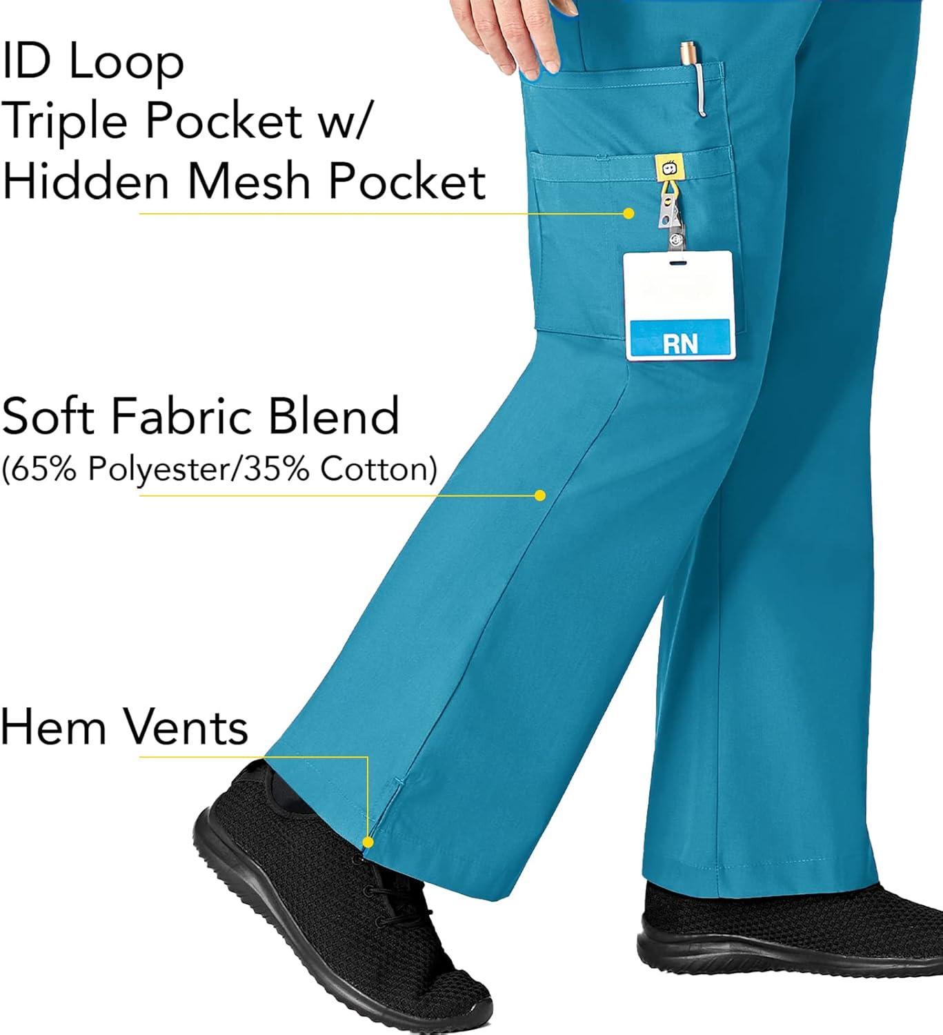 WonderWink Women’s Scrubs Romeo Six-Pocket Flare Leg Pant – XS-5XL, 6 Pockets, Elastic Waistband with Convertible Drawstring(Real Teal)