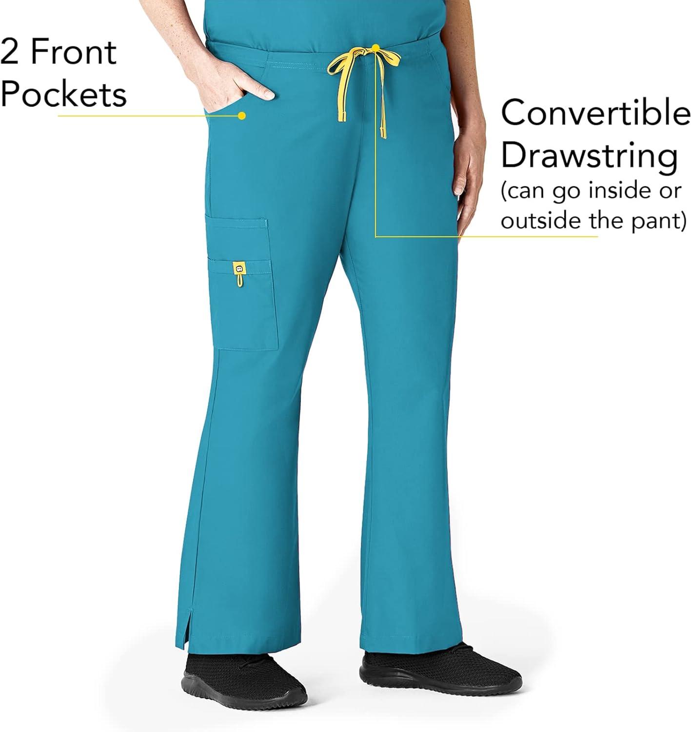WonderWink Women’s Scrubs Romeo Six-Pocket Flare Leg Pant – XS-5XL, 6 Pockets, Elastic Waistband with Convertible Drawstring(Real Teal)