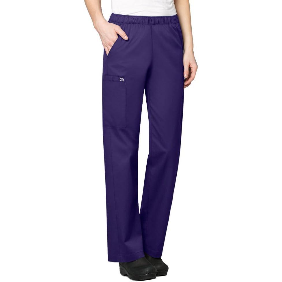 WINK WonderWORK Scrubs for Women, Pull-On Cargo Scrub Pants(Grape)