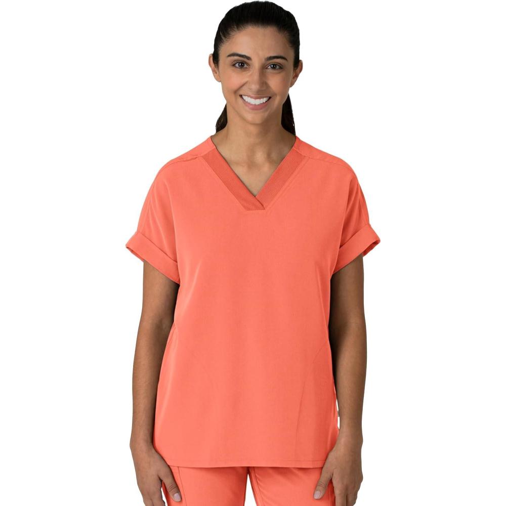 Wink Women’s Women’s Drop Shoulder Boxy Scrub Top(Sugar Coral)