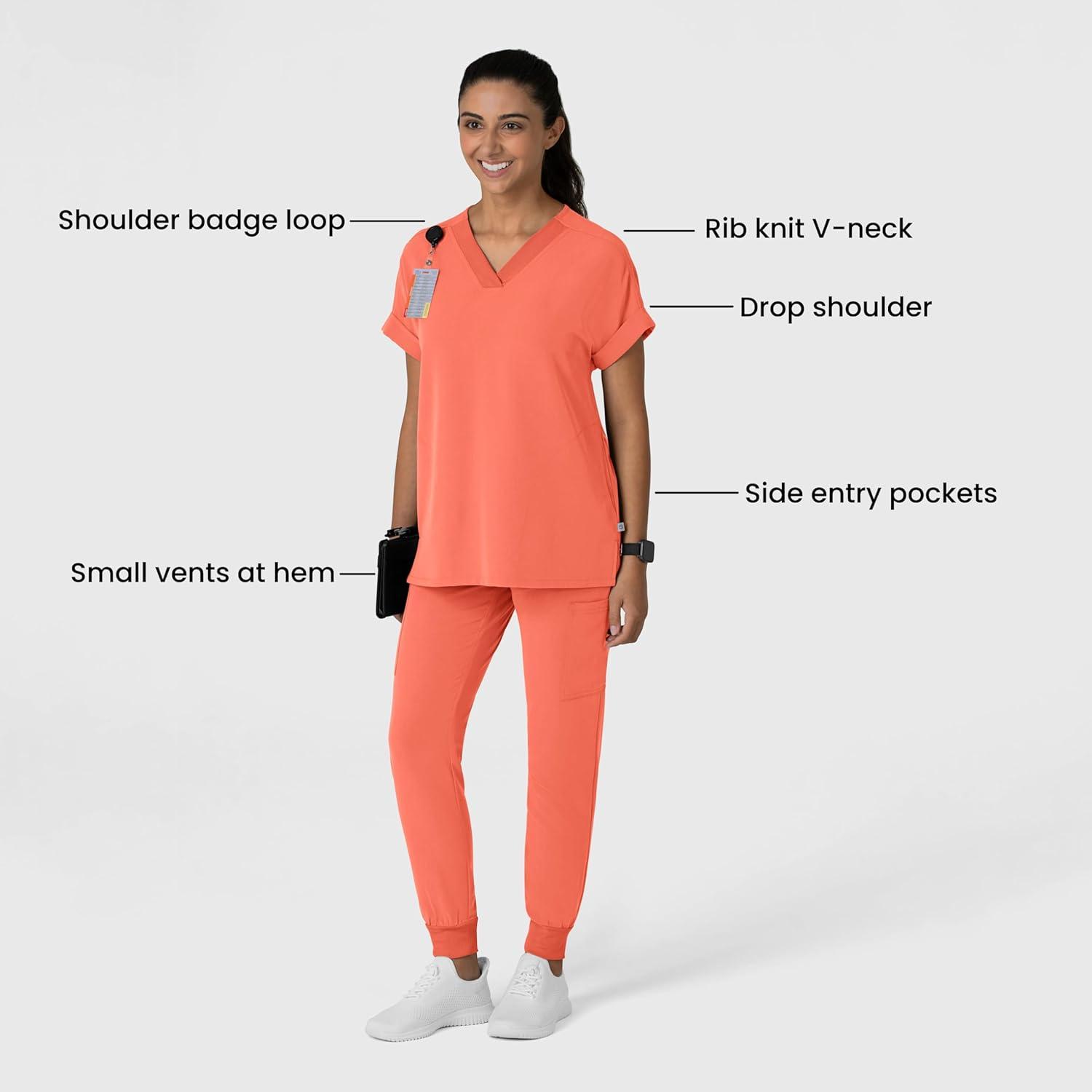 Wink Women’s Women’s Drop Shoulder Boxy Scrub Top(Sugar Coral)