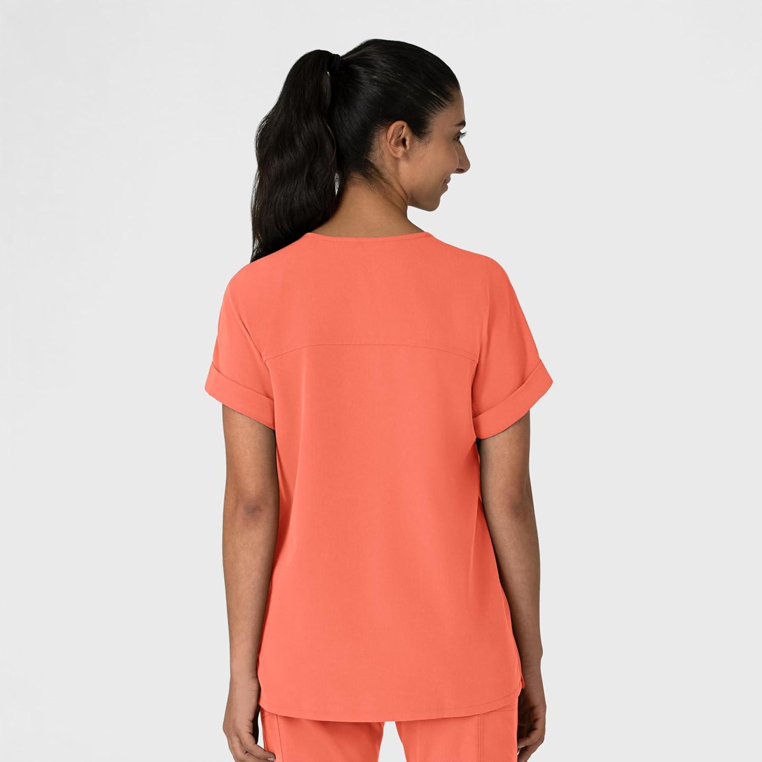 Wink Women’s Women’s Drop Shoulder Boxy Scrub Top(Sugar Coral)