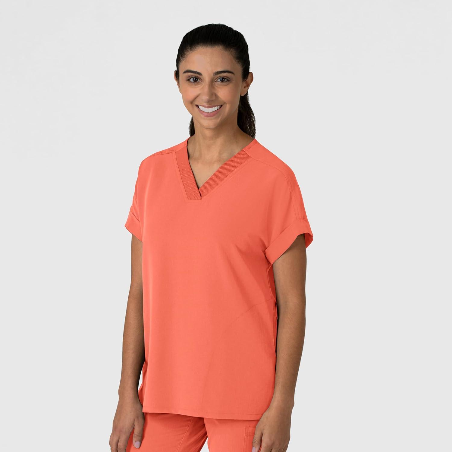 Wink Women’s Women’s Drop Shoulder Boxy Scrub Top(Sugar Coral)