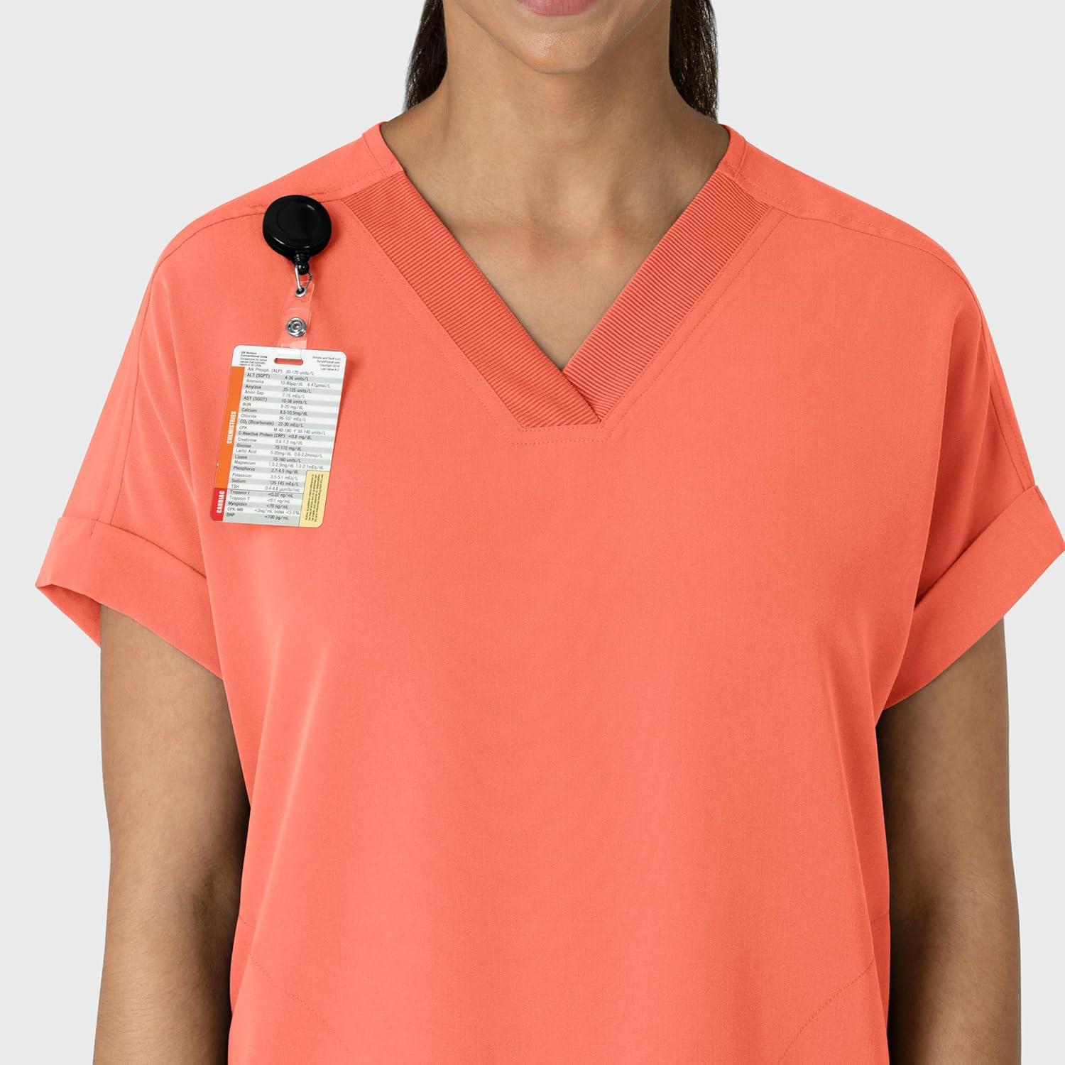 Wink Women’s Women’s Drop Shoulder Boxy Scrub Top(Sugar Coral)