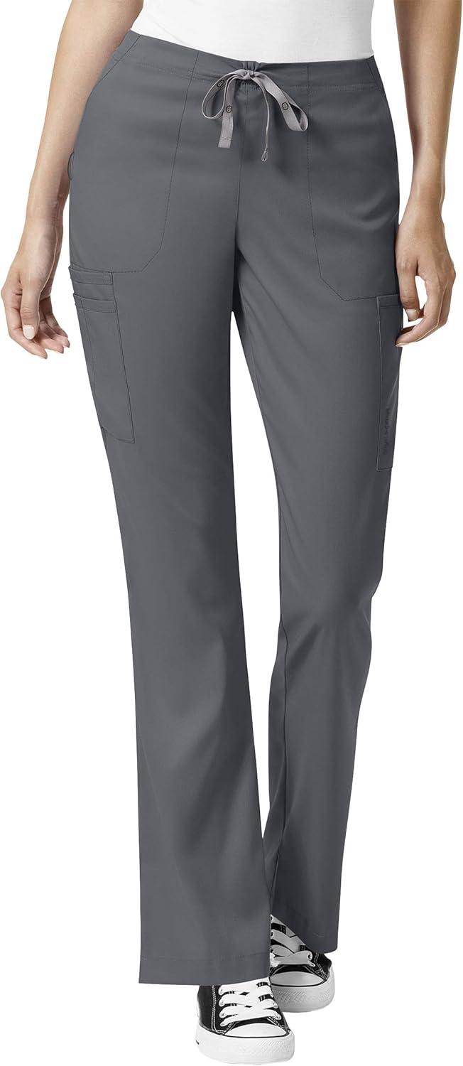 WonderWink Pro Women’s 4 Pocket V-Neck Top & Moderate Flare Leg Cargo Pant Scrub Set + Badge Reel(Pewter)