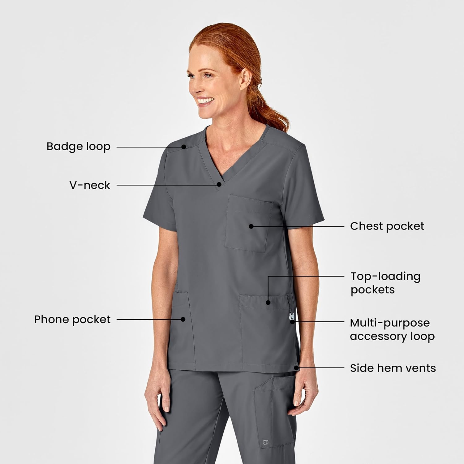 Wink W123 Unisex 4 Pocket Utility Scrub Top(Pewter)