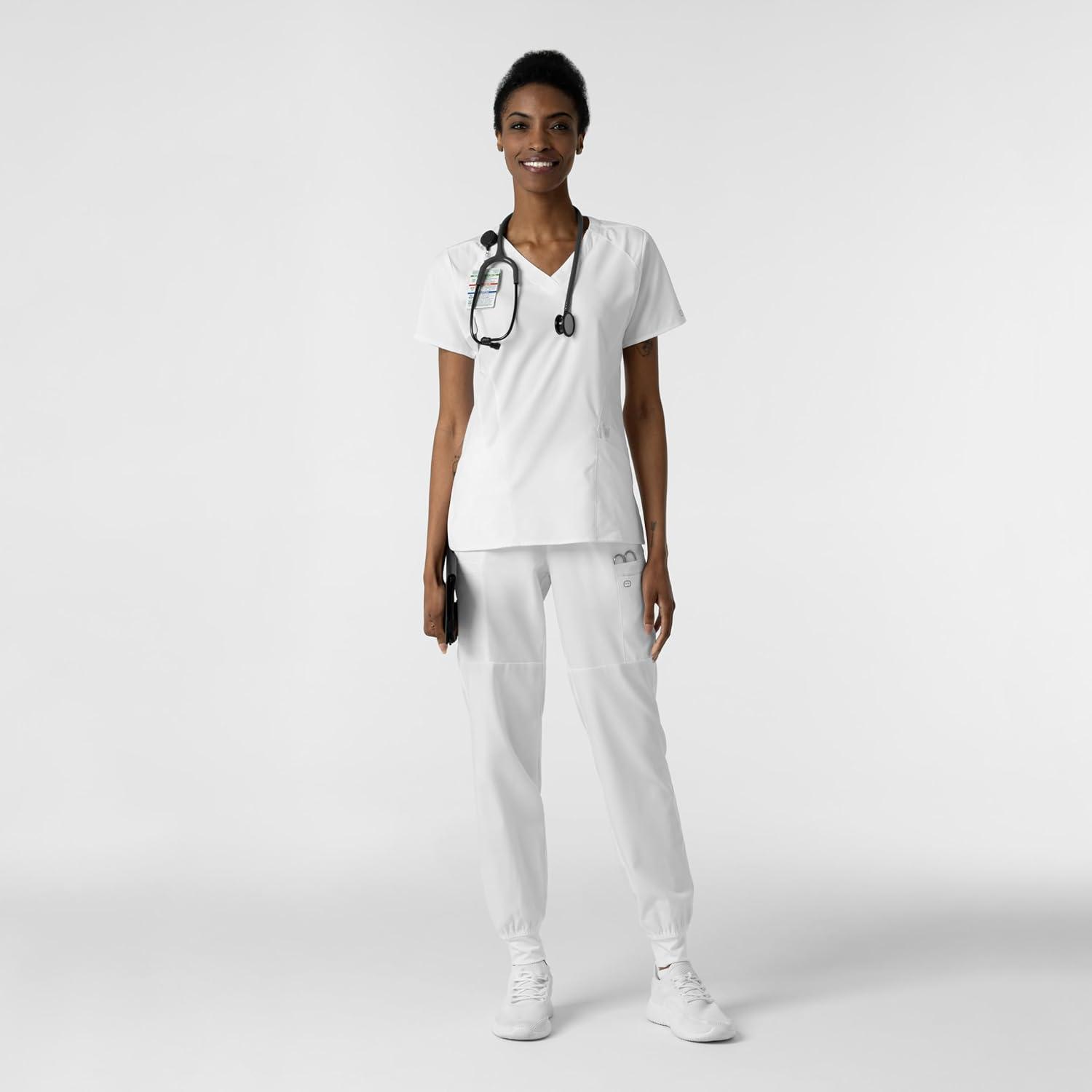 W123 Women’s Comfort Waist Cargo Jogger Scrub Pant(White)