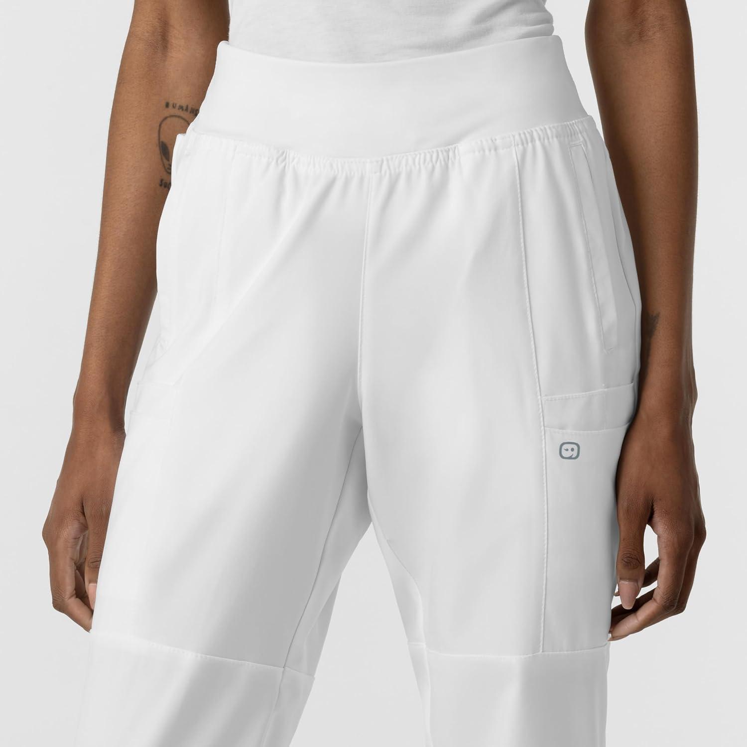 W123 Women’s Comfort Waist Cargo Jogger Scrub Pant(White)