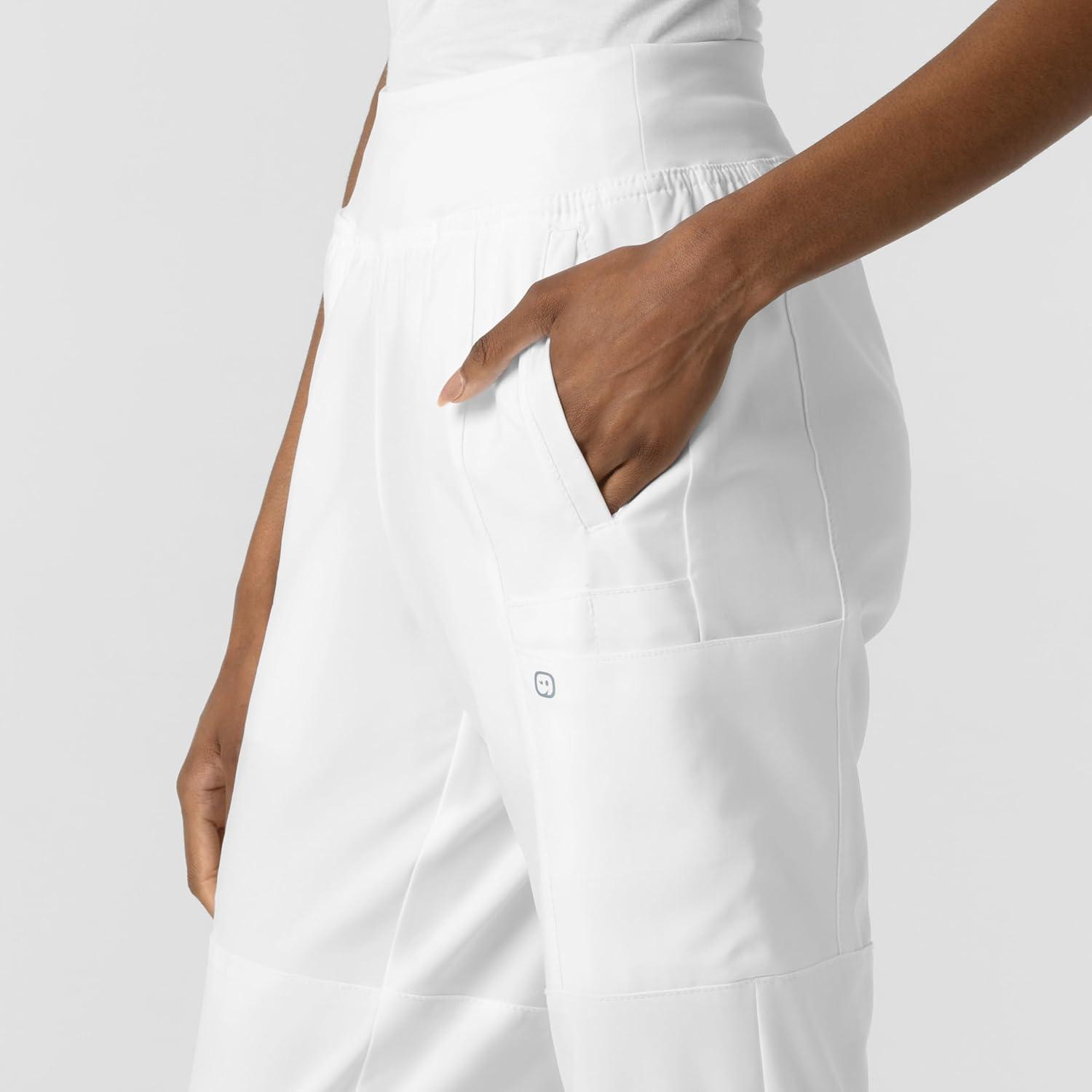 W123 Women’s Comfort Waist Cargo Jogger Scrub Pant(White)