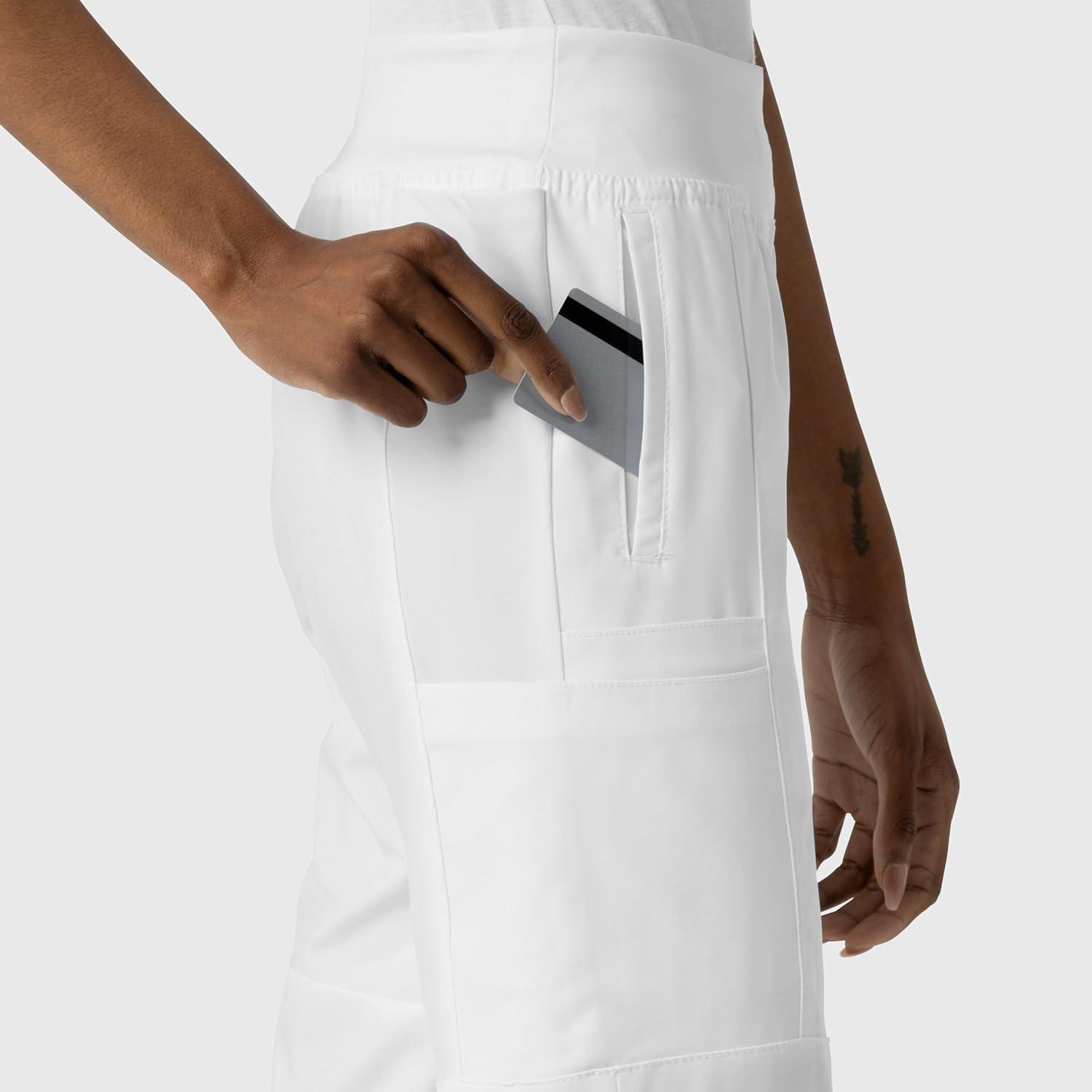 W123 Women’s Comfort Waist Cargo Jogger Scrub Pant(White)