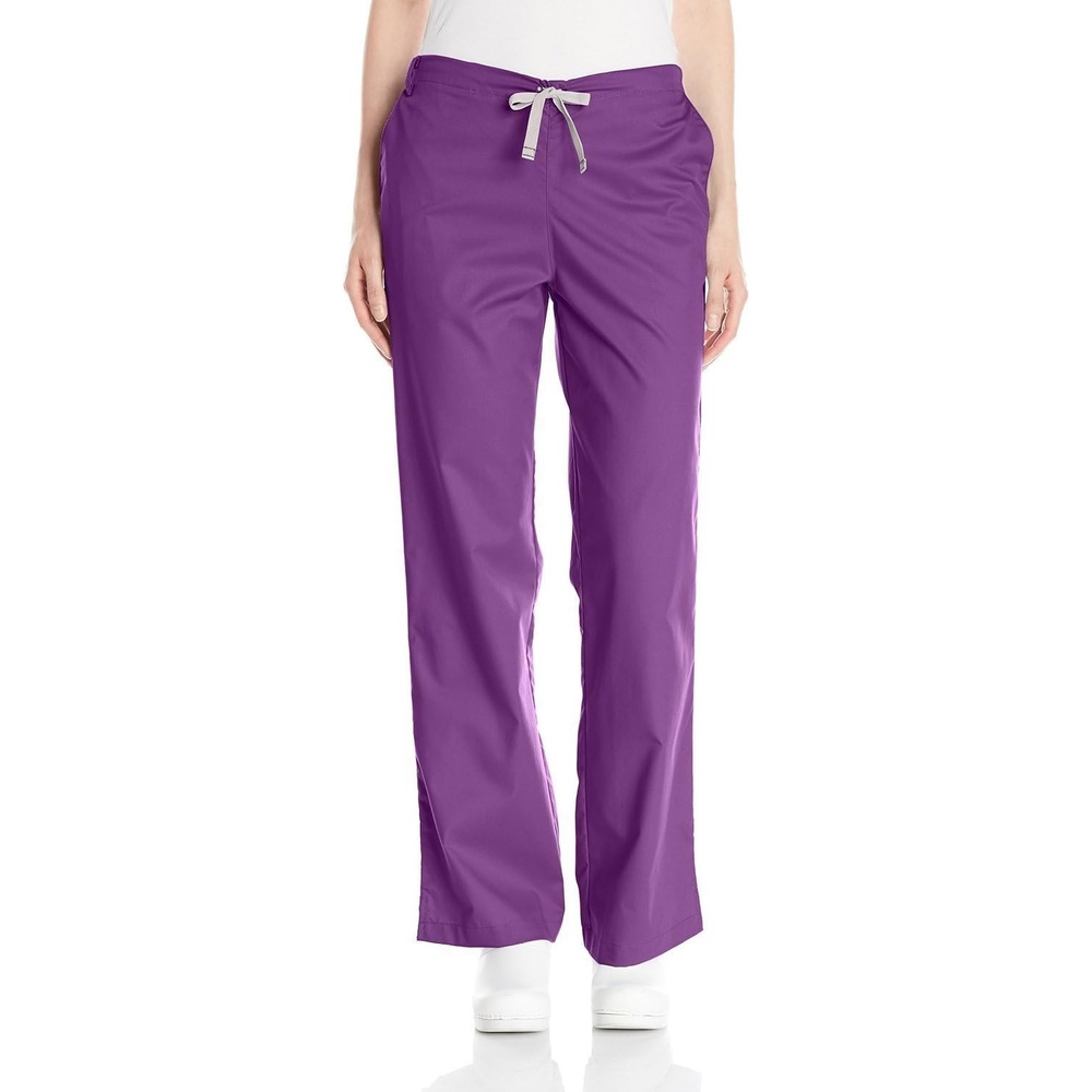 WonderWink Women’s Petite Wonderwork Flare Leg Scrub Pant, Eggplant, Large/Petite