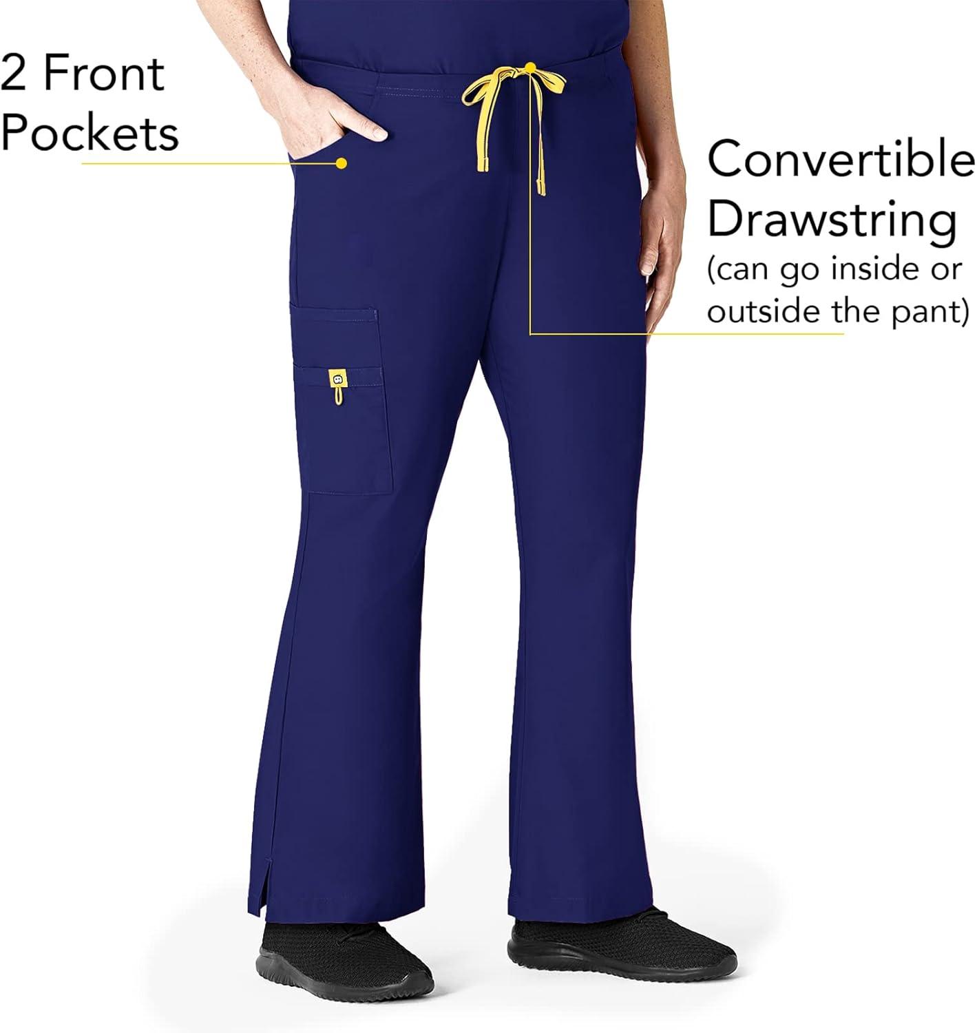 WonderWink Women’s Scrubs Romeo Six-Pocket Flare Leg Pant – XS-5XL, 6 Pockets, Elastic Waistband with Convertible Drawstring(Galaxy Blue)