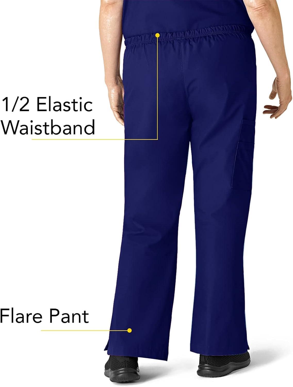 WonderWink Women’s Scrubs Romeo Six-Pocket Flare Leg Pant – XS-5XL, 6 Pockets, Elastic Waistband with Convertible Drawstring(Galaxy Blue)