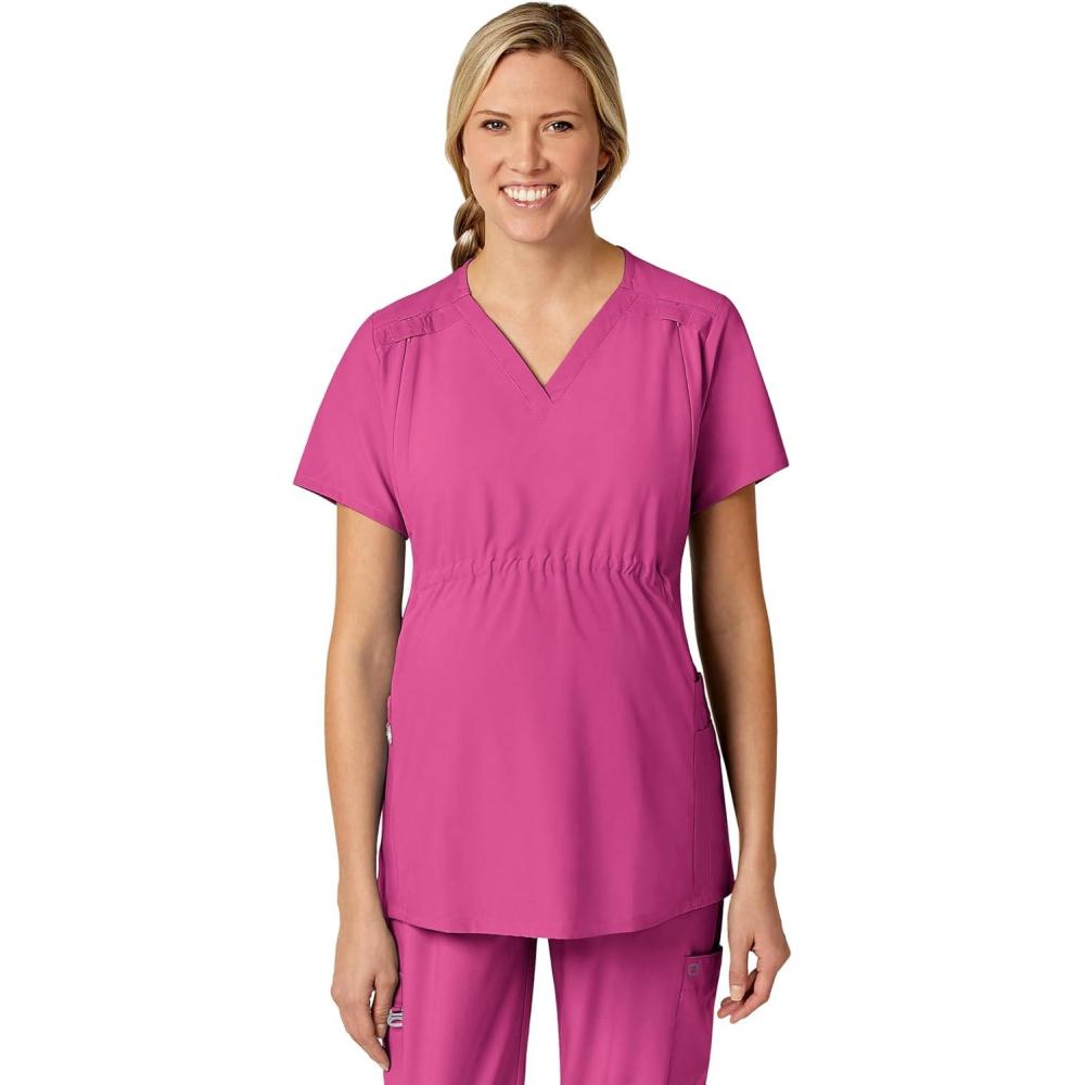 Wink Scrubs for Women, W123, Maternity V-Neck Tops with 5 Pockets(Hot Pink)