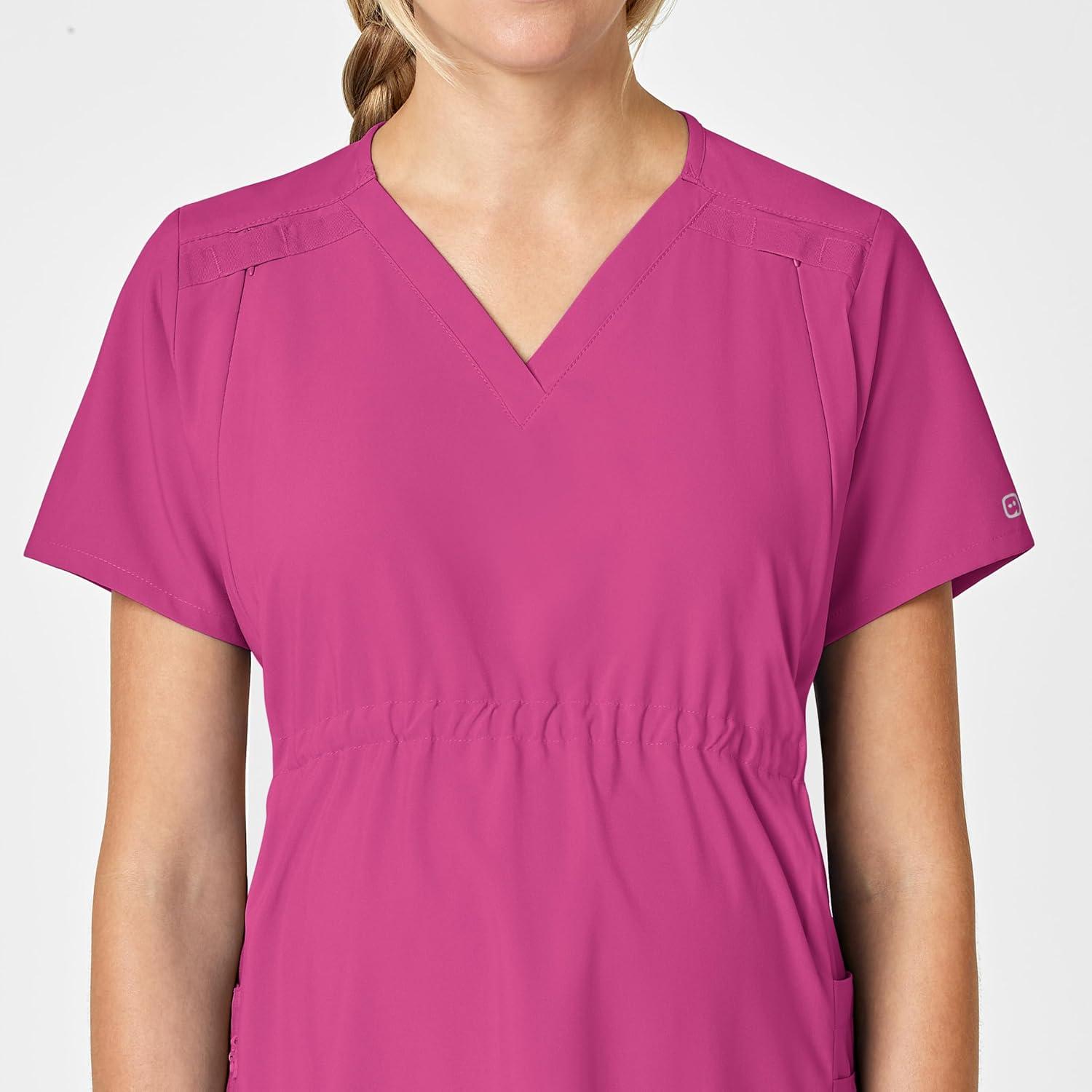 Wink Scrubs for Women, W123, Maternity V-Neck Tops with 5 Pockets(Hot Pink)