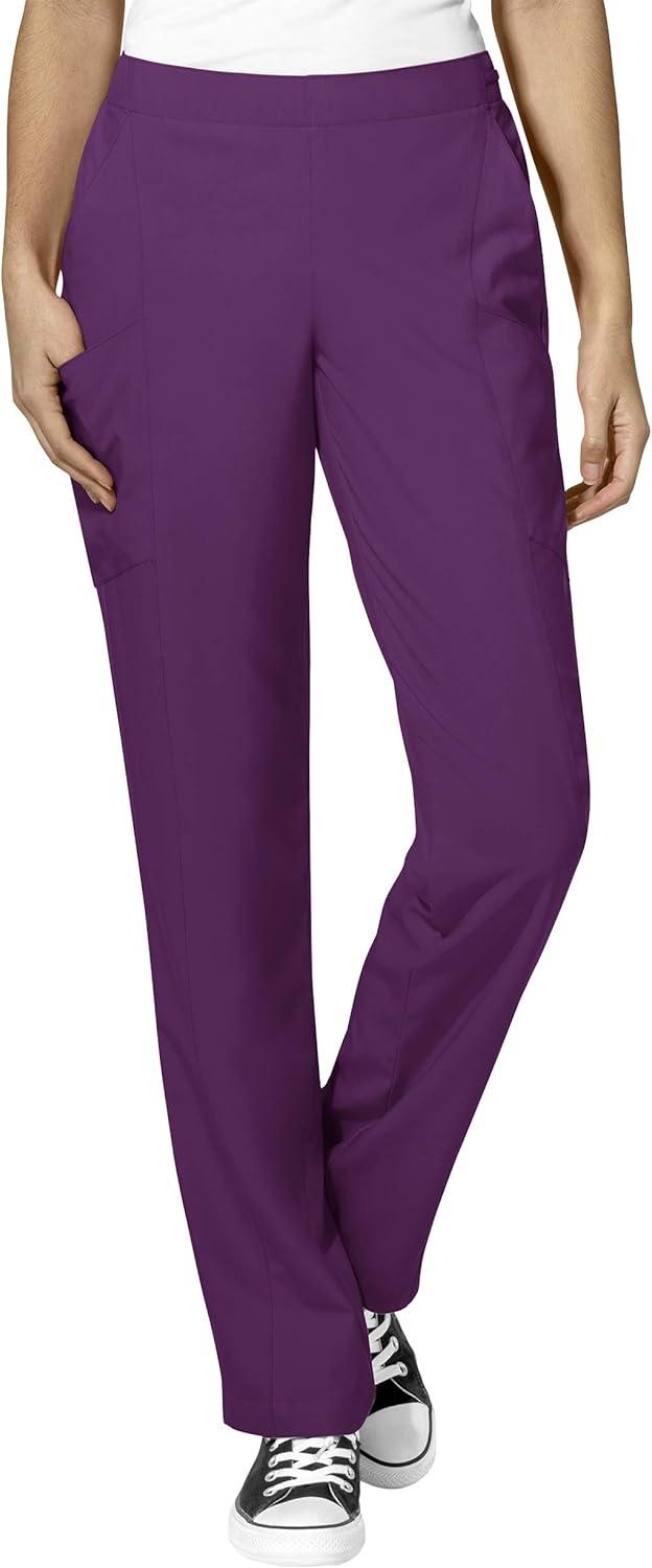 WonderWink W123 Women’s Stylized V-neck Top & Flat Front Double Cargo Pant Scrub Set + Badge Reel(Eggplant)