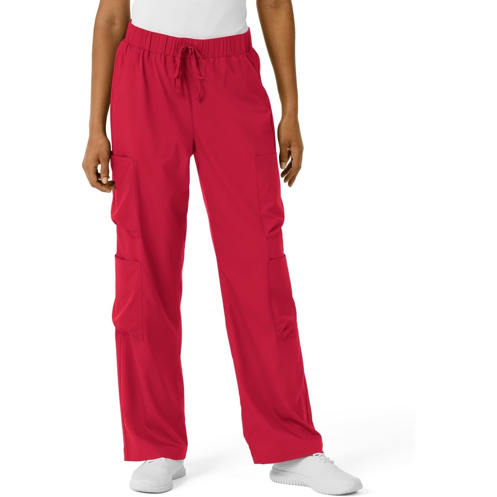 Wink Scrubs for Women, Boundless, Classic Wide Leg Cargo Pants with Full Drawstring and 8 Pockets(Red)