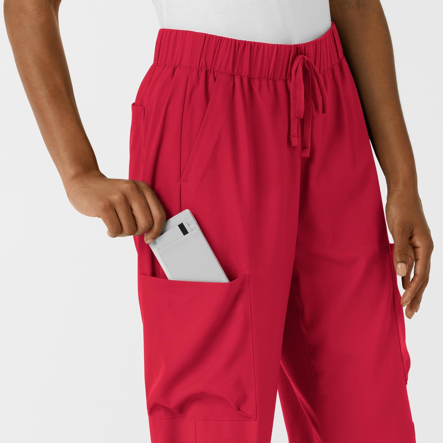 Wink Scrubs for Women, Boundless, Classic Wide Leg Cargo Pants with Full Drawstring and 8 Pockets(Red)