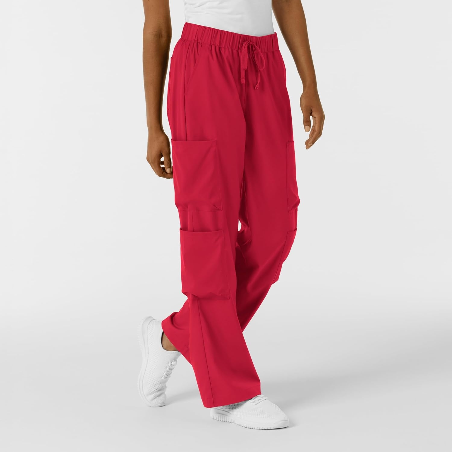 Wink Scrubs for Women, Boundless, Classic Wide Leg Cargo Pants with Full Drawstring and 8 Pockets(Red)