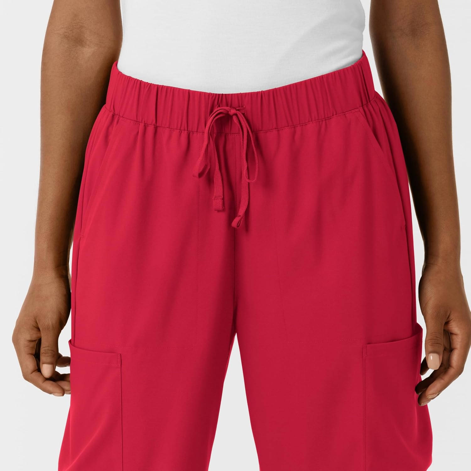 Wink Scrubs for Women, Boundless, Classic Wide Leg Cargo Pants with Full Drawstring and 8 Pockets(Red)
