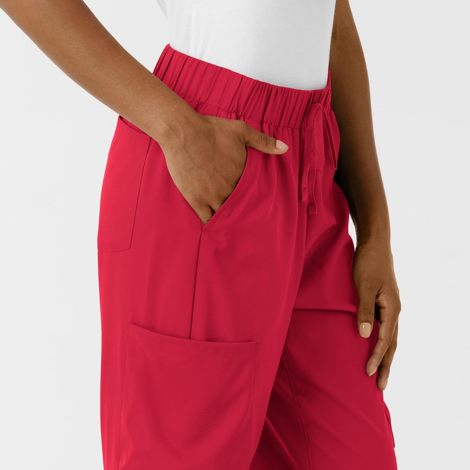 Wink Scrubs for Women, Boundless, Classic Wide Leg Cargo Pants with Full Drawstring and 8 Pockets(Red)