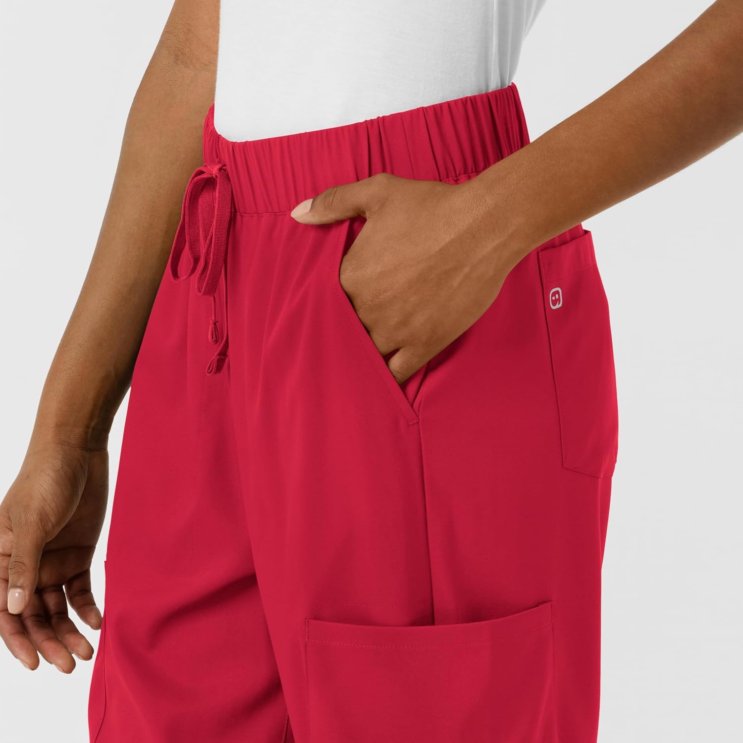 Wink Scrubs for Women, Boundless, Classic Wide Leg Cargo Pants with Full Drawstring and 8 Pockets(Red)