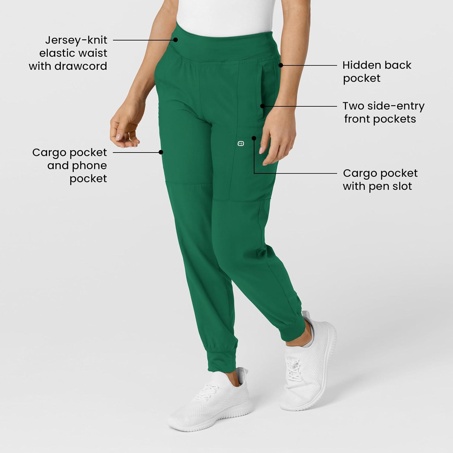 W123 Women’s Comfort Waist Cargo Jogger Scrub Pant(Hunter Green)