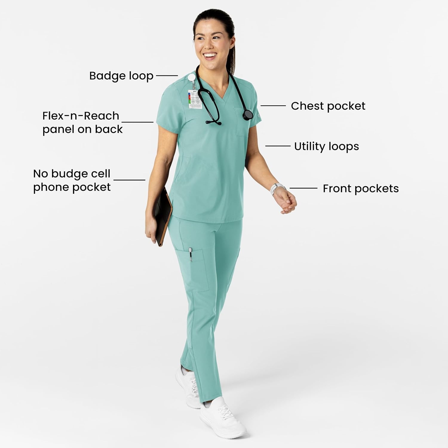 Wink Women’s Women’s Flex-n-Reach V-Neck Scrub Top(Turquoise)