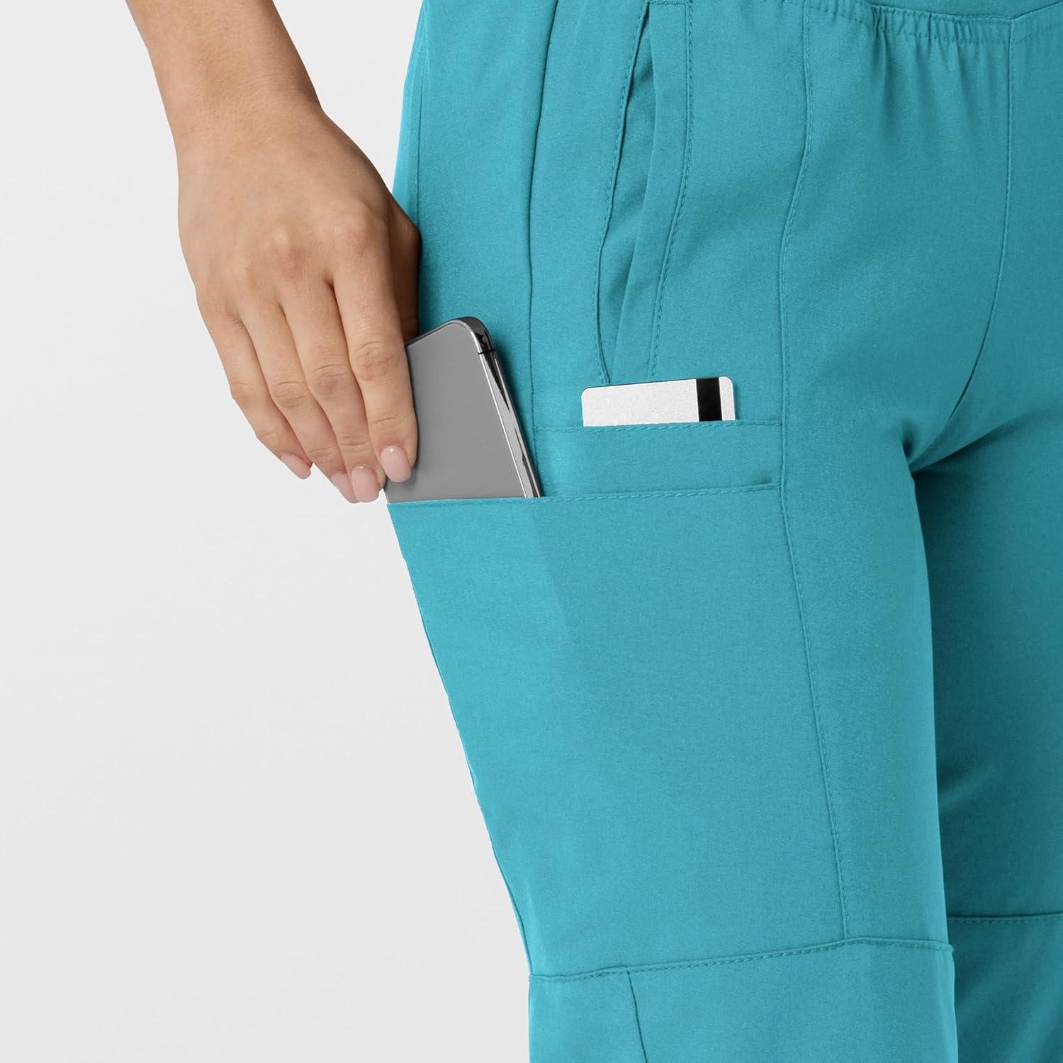 W123 Women’s Comfort Waist Cargo Jogger Scrub Pant(Teal Blue)