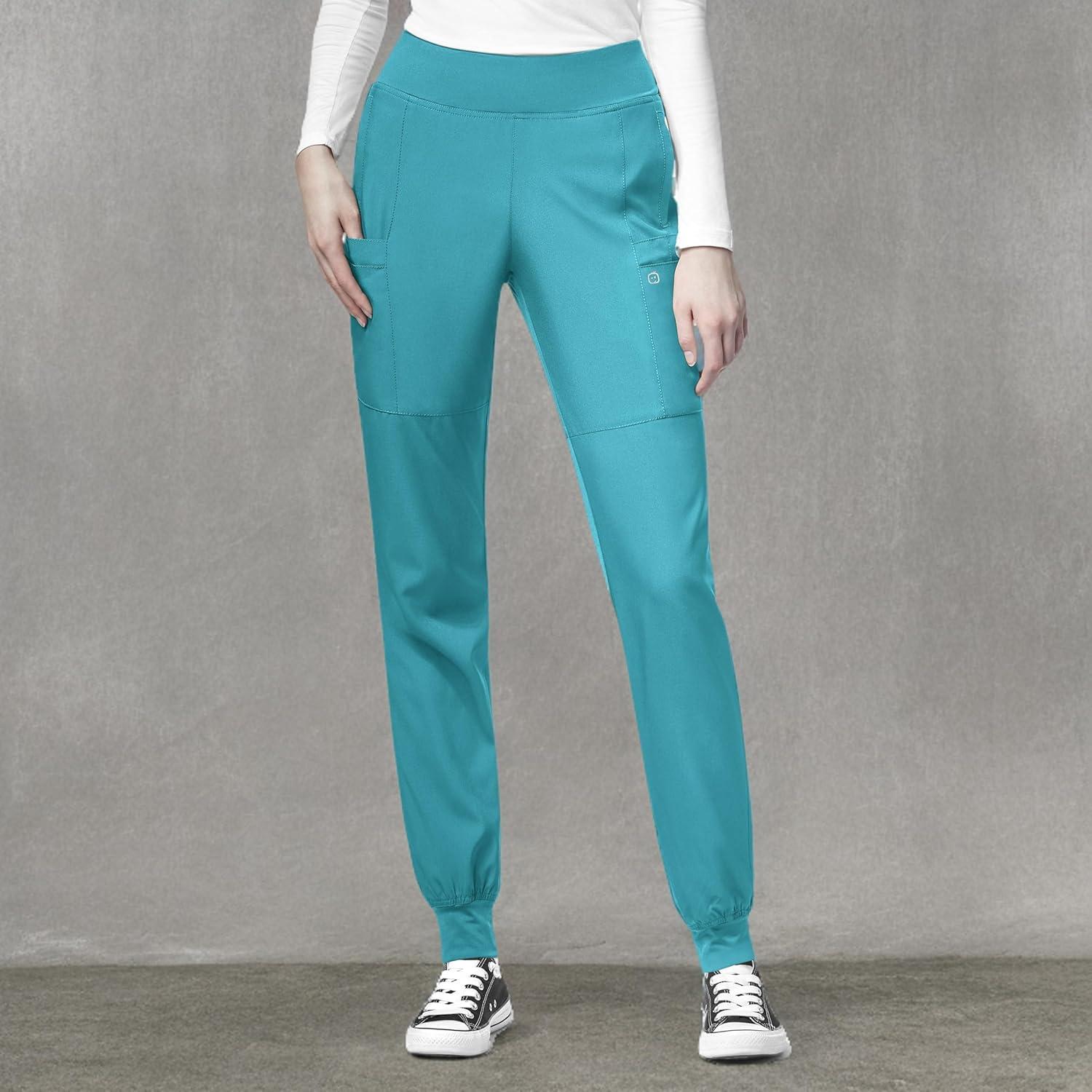 W123 Women’s Comfort Waist Cargo Jogger Scrub Pant(Teal Blue)