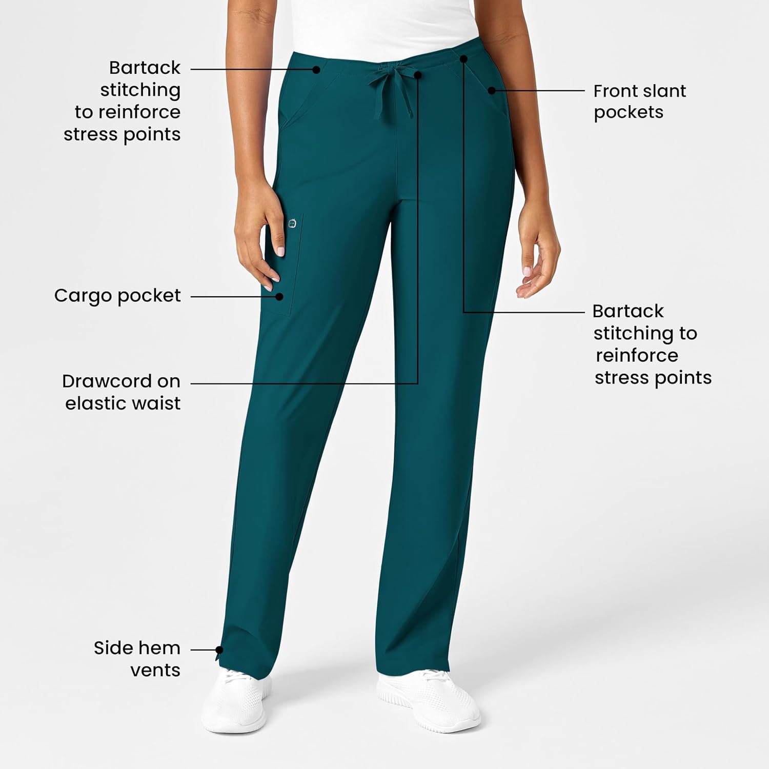 WonderWink W123 Women’s Drawstring Scrub Pant — Caribbean, X-Small Petite
