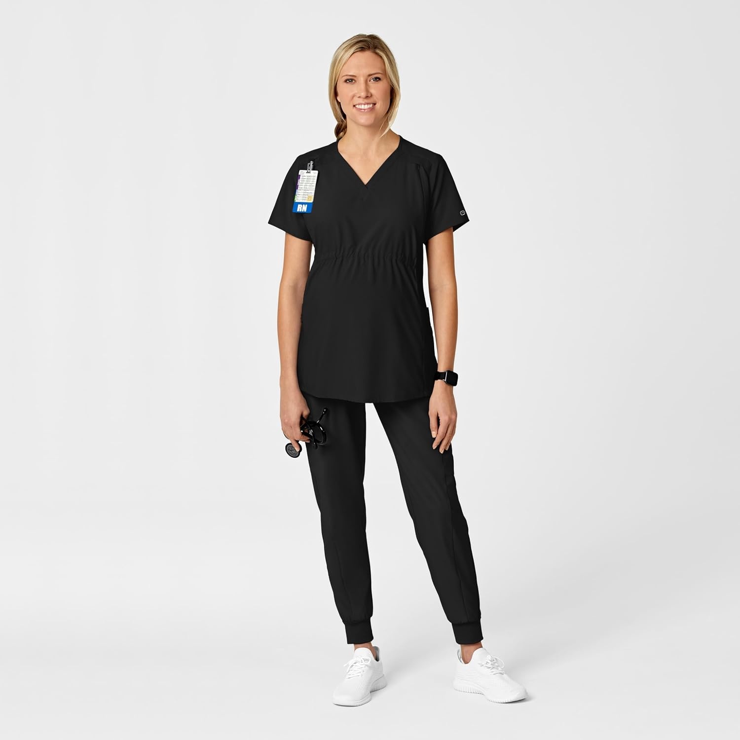 Wink W123 Maternity V-Neck Scrub Top(Black)