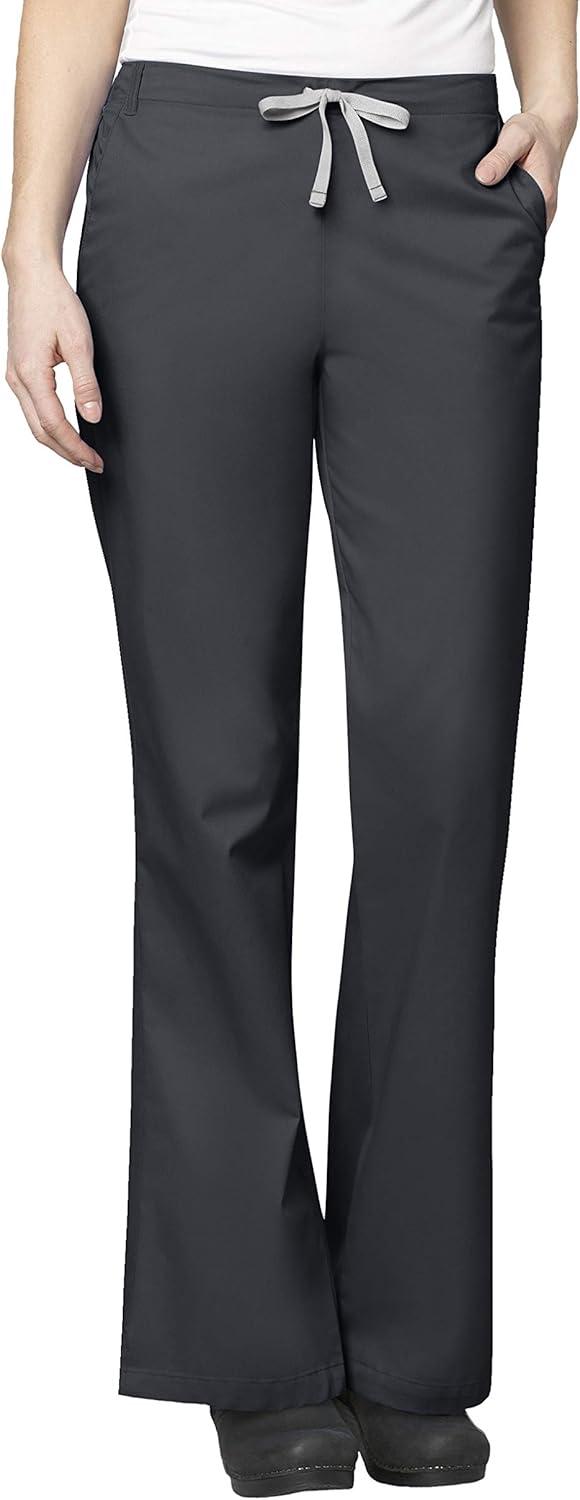 WonderWink WORK Women’s Scrubs Mock Wrap V-Neck Top & Flare Leg Drawstring Pant Scrub Set [XXS – 5XL](Pewter)