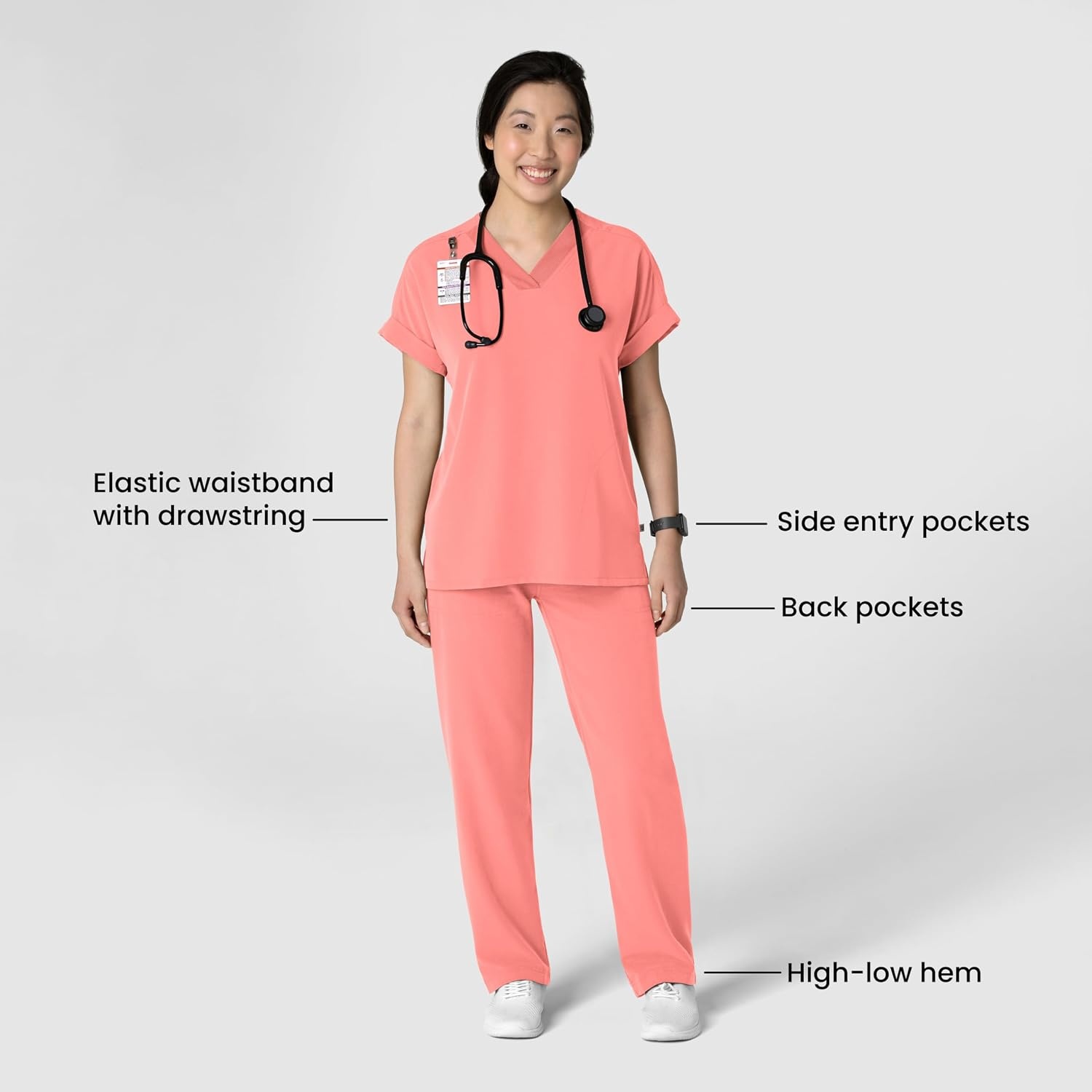 Wink Women’s Women’s Stovepipe High-Low Hem Scrub Pant(Paradise Pink)