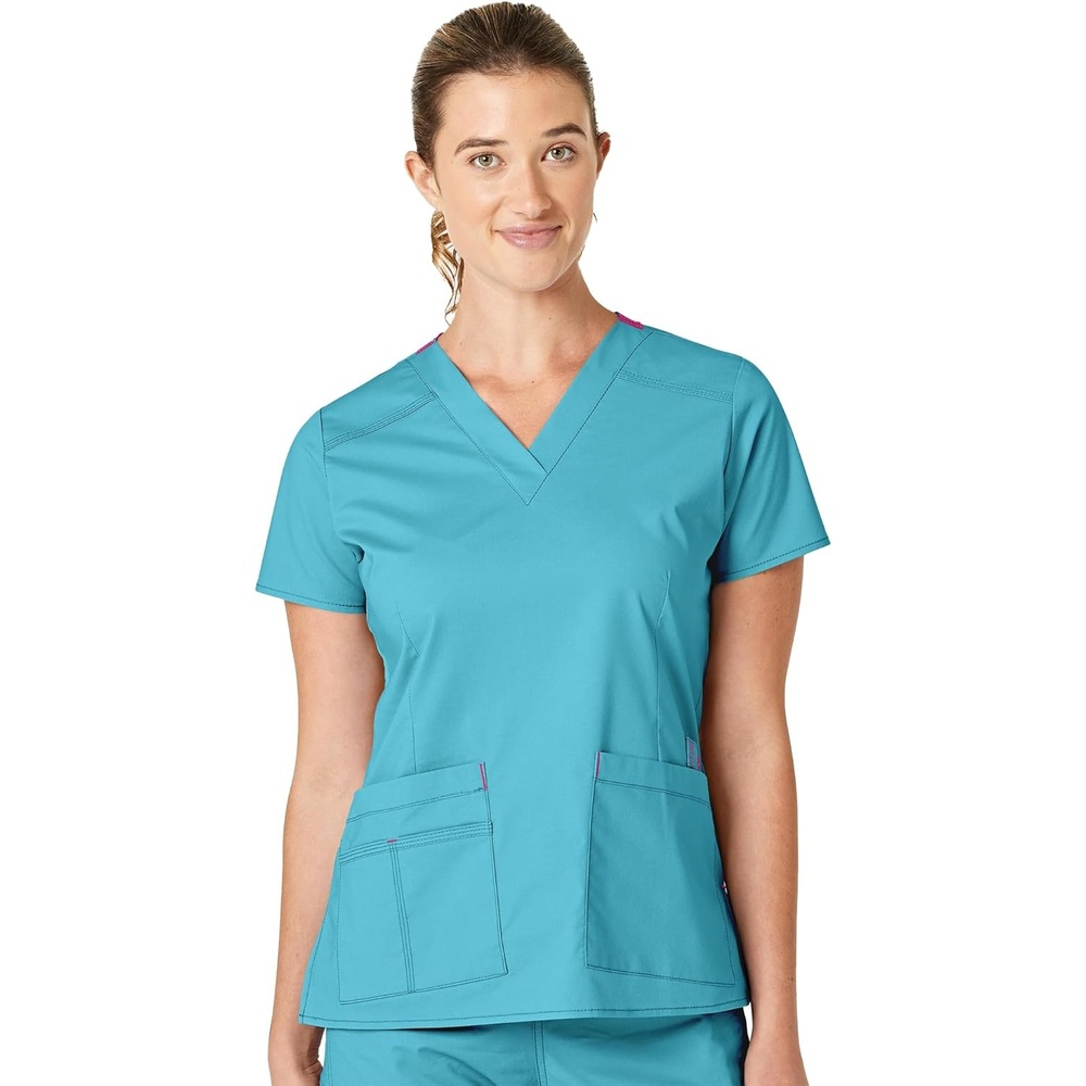 WonderWink Women’s Wonderflex Verity Scrub Top, Aqua, Large